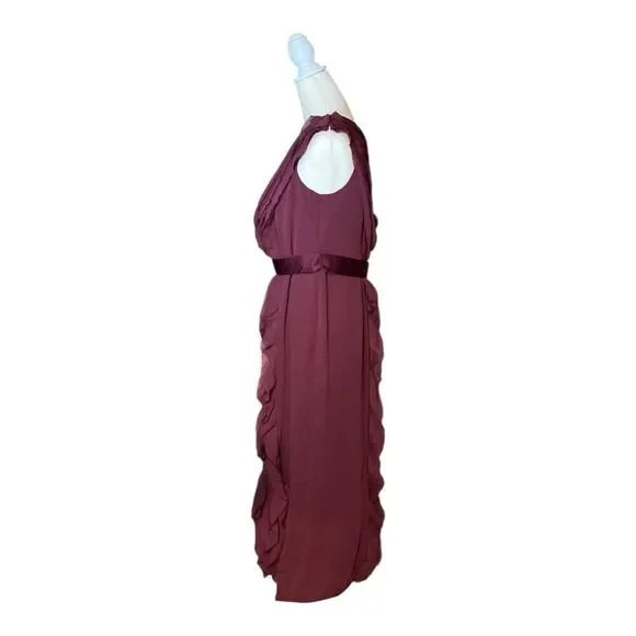 White By Vera Wang Ruffle Floral Wedding Guest Flowy Dress Burgundy US 18 - Picture 3 of 7